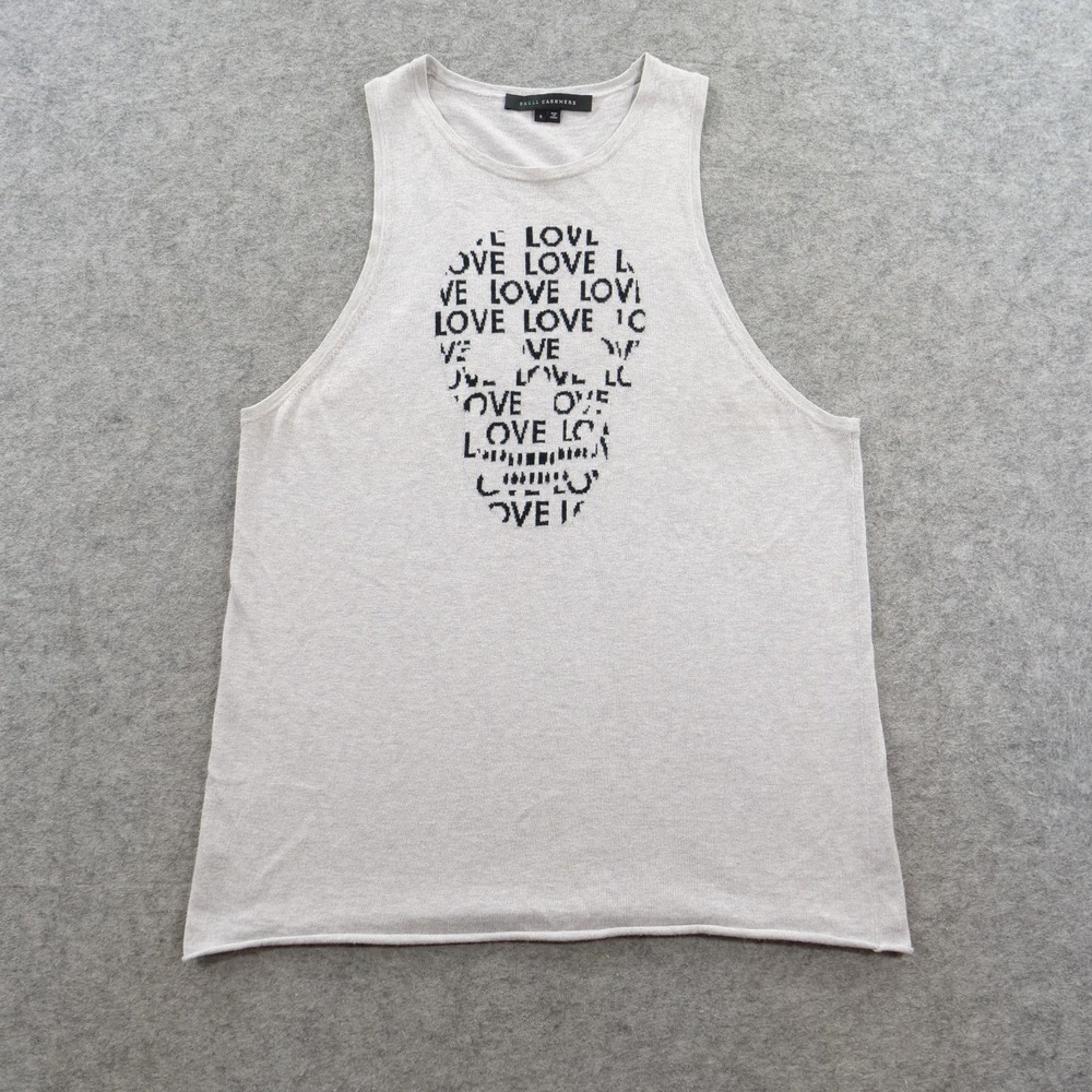 Skull Cashmere Tank Top Womens Small Gray Cotton Cashmere Love Graphic